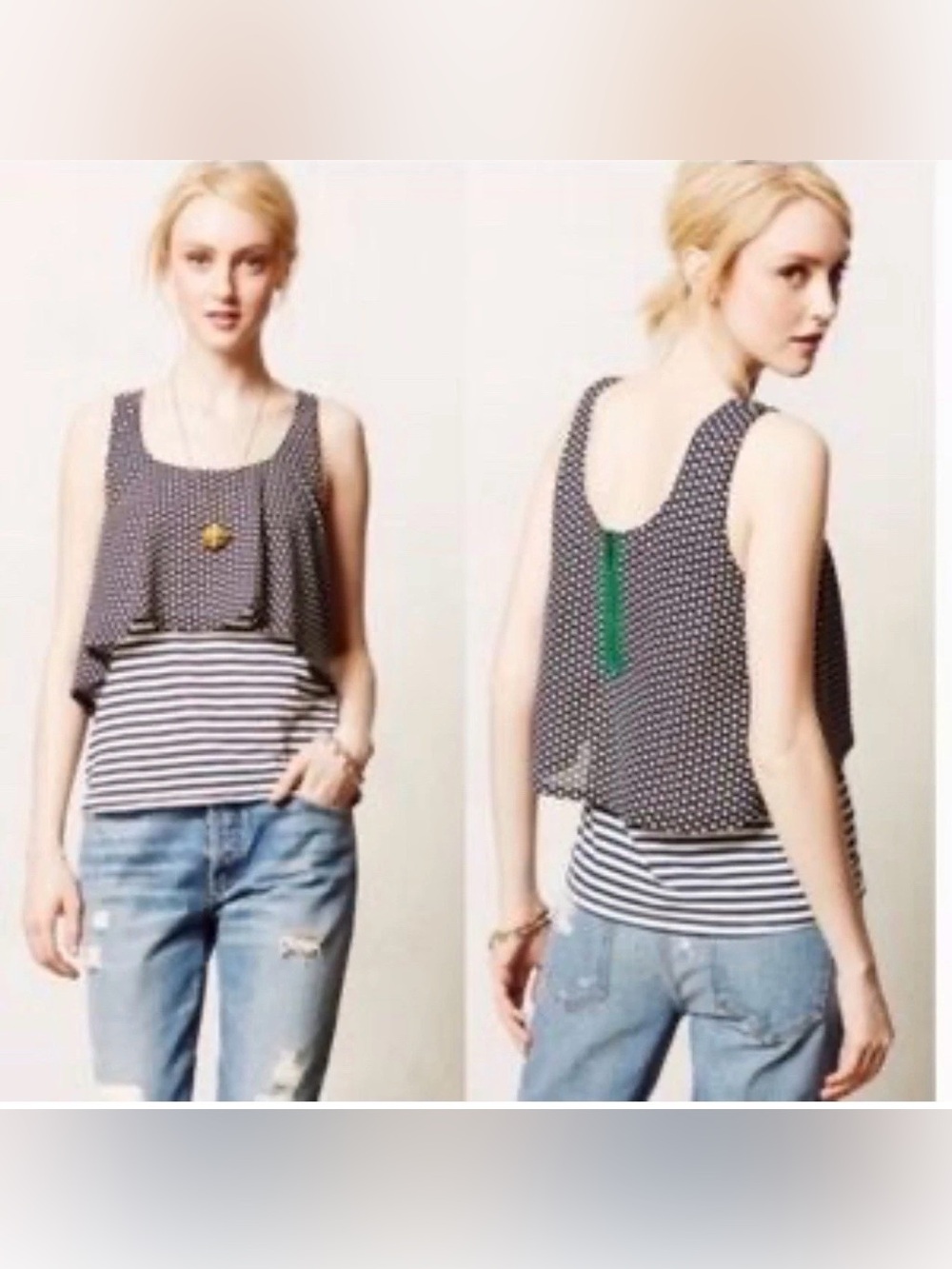 Meadow Rue Black and White Polka Dot Layered Camisole